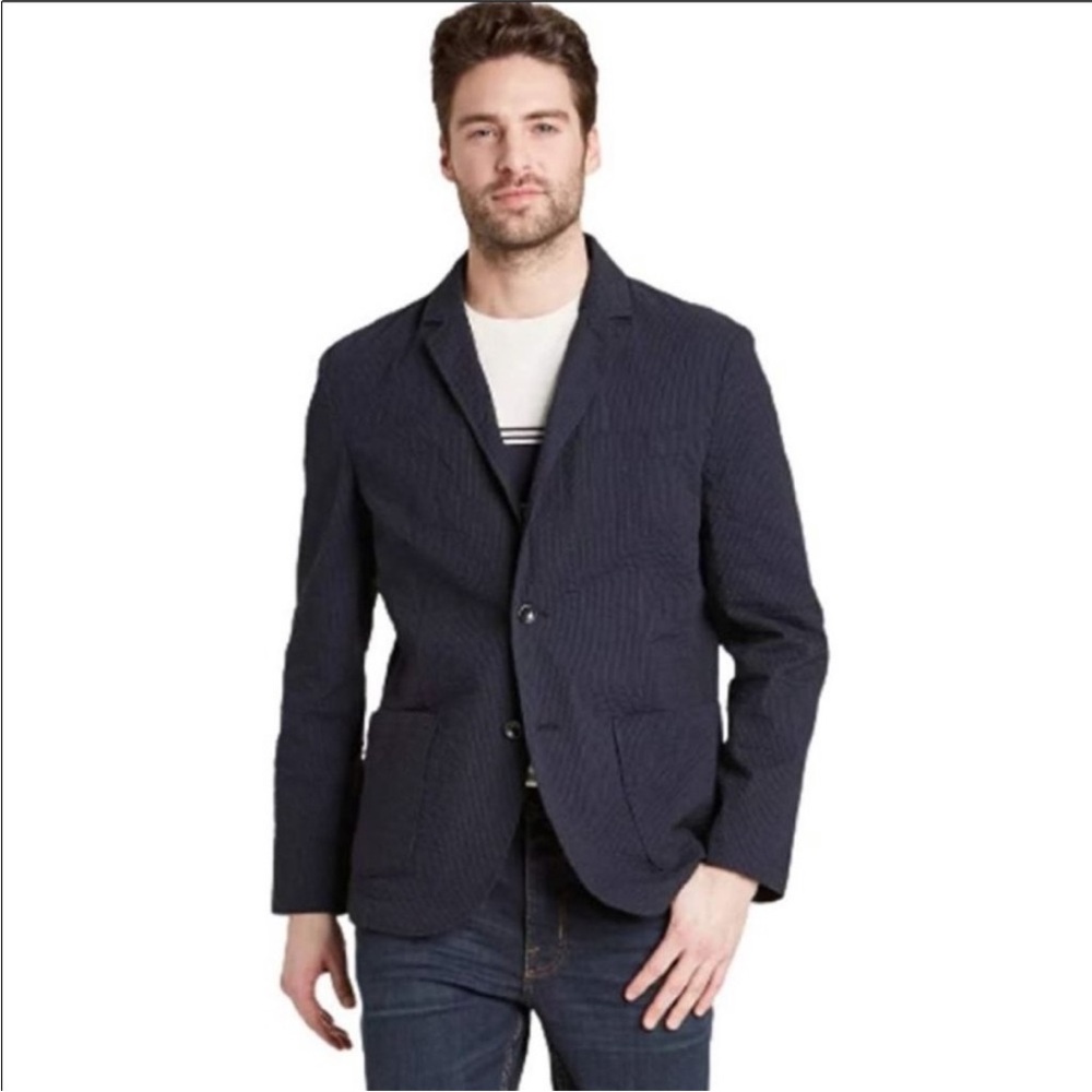 Goodfellow Men’s seersucker navy blue and black Blazer C35